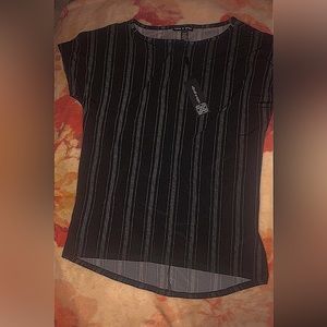 Grey, Striped Work Shirt with Slits in Sleeves.
